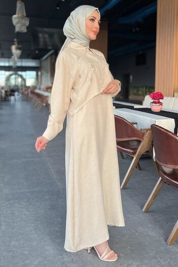 julude Hijab Double Set - Stone Shirt Embroidered