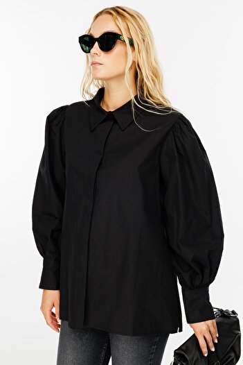 Hooopstore Μαύρο πουκάμισο Poplin - Premium Σχέδιο με μανίκια με μπαλόνι
