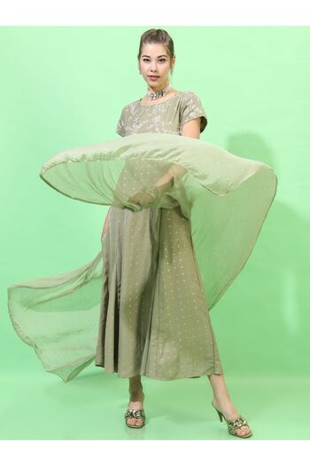 Vishudh By Styli Embroidered Ethnic Maxi Dress with Dupatta Set