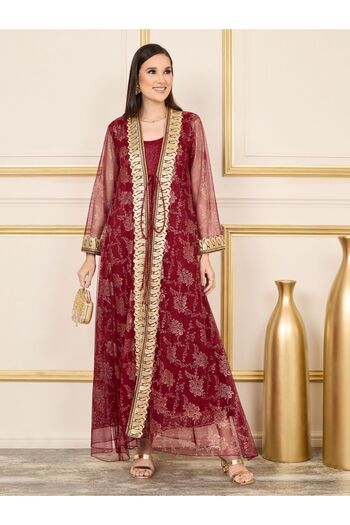 Maxim Creation By Styli Embroidered Lace Sheer Mesh Tie Up Kaftan