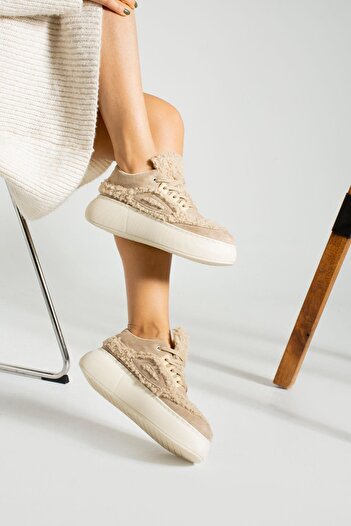 Glenz Kadın Yüksek Taban Tüylü Sneaker Spor Ayakkabı TS1157