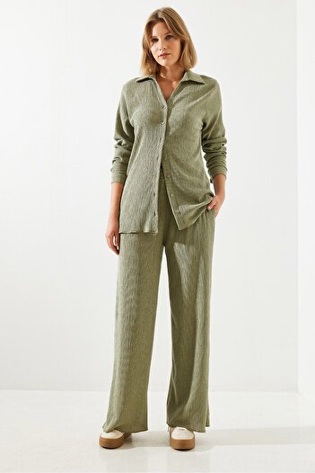Bianco Lucci Women's Palazzo Pants Wrapped Fabric Top and Bottom Set 60251785