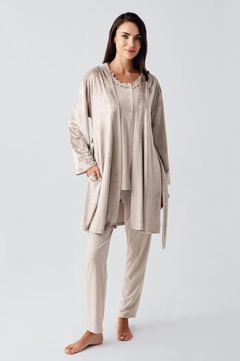 Artış Flexible Viscous Velvet - Long Sleeve and Button Pajama Set