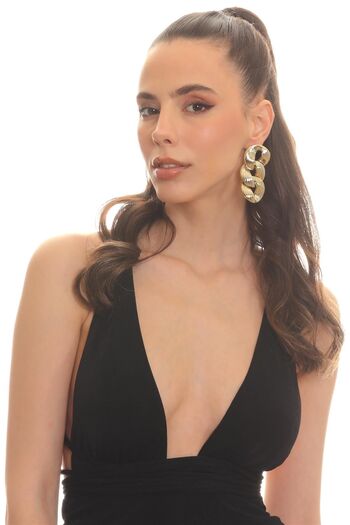 LABALABA Women's Gold Color Round Thick Interlaced Chain Studded Model Earrings