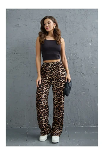 Elif Özbey Butik Leopard Patterned Elastic Waist Pants