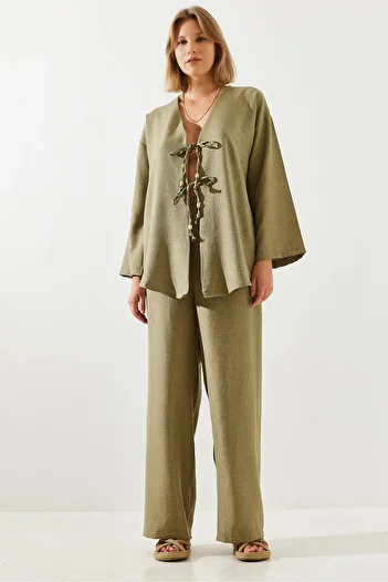 Bianco Lucci Sofia Linen Palazzo Set - Front Tie, Women'S, 3007 60251769