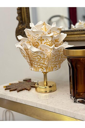 Maison Avf Gold Desen Eva Gül Tasarım Kablosuz Masa Lambası - Alt Parlak Gold
