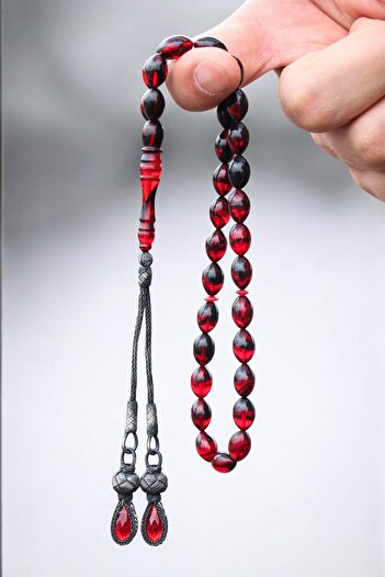 Tesbih Otağı Fire Amber Rosary with Silver Tassels