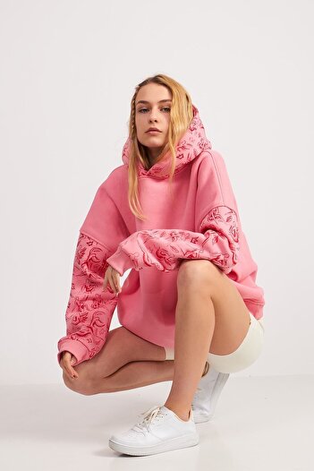 Machetta Kadın Angels  Baskılı Kapüşon Ve Kollar Desen Detay  Oversize Sweatshirt Hoodie