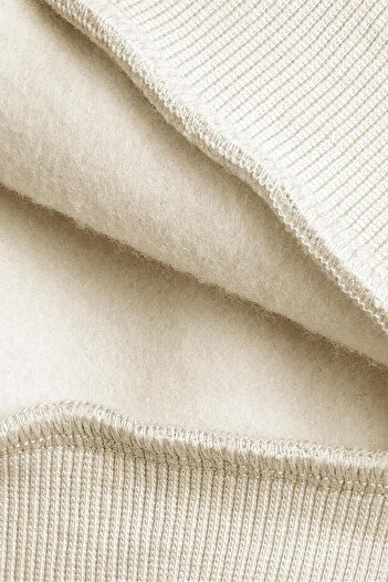 Millionaire Kadın Kırık Beyaz Basic 0 Sıfır Yaka Baskısız Düz Oversize Salaş Bol Kesim Polar Sweatshirt