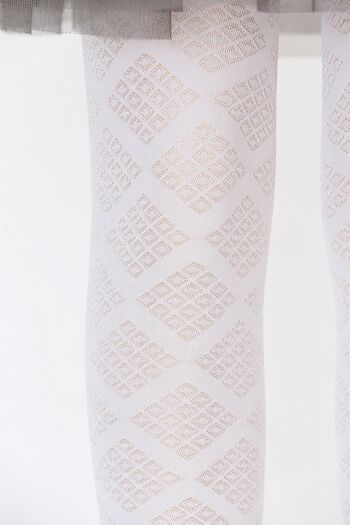 Daymod Girl's White Self-Patterned Thick Muslin Pantyhose Aleyna