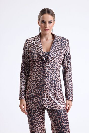 Sense Leopard Patterned Sequined Evening Dress Jacket - Pearl Lined Ckt34264