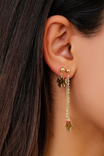 LABALABA Gold Colored Red Sand Beaded Charm Detailed Multiple Women's Earrings