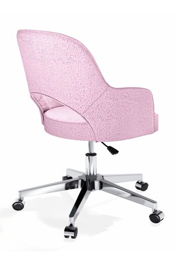 HAUSEBOX Sydney Peluş Kumaş - Tekerlekli Ofis Çalışma Koltuğu & Sandalyesi (PEMBE - KROM METAL AYAK)