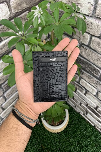 GUARD Unisex Siyah Texas Baskı Deri Kartlık