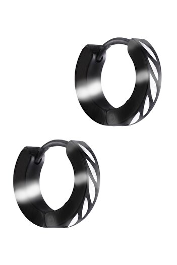 LABALABA Men's Black Color Printed Model Steel Hoop Earrings
