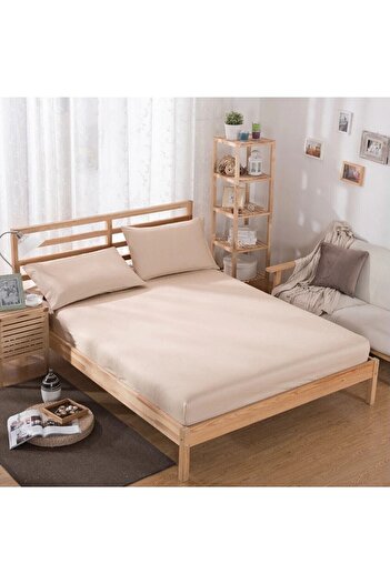 mer-tim ezberbozan ev tekstili Mer-tim Cotton Ranforce Single Elastic Sheet Set Milk Coffee 100x200