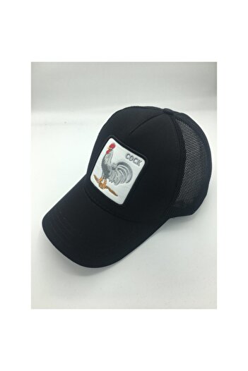 cappello Animal Figure Hat Rooster Illustrated Black Cap