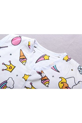 DİDABABY Unicorn Print Winter Sleeveless Jumpsuit - 100% Cotton, 21-24 Degree Room
