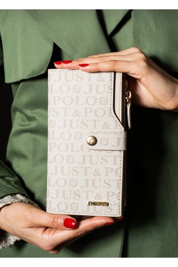 Just Polo Women's Red 6 Card + 1 ID Compartment Embossed Printed Vegan Wallet with Snap Fasteners and Zipper Closure
