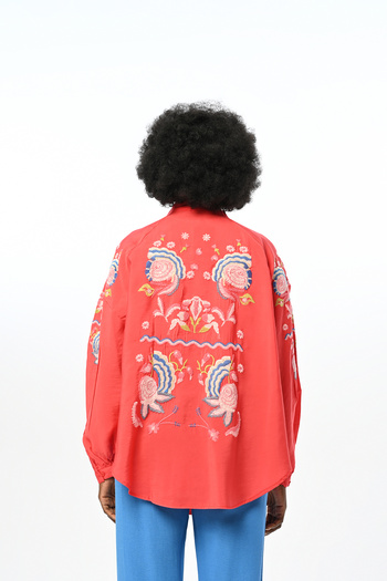 Orfeo Negro Kadın Arkası Ve Kolları Renkli Çiçekli Nakış Işlemeli Kimono
