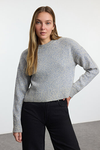 Trendyol Collection Pulover din tricot din păr albastru din bumbac - TWOAW25KZ00214