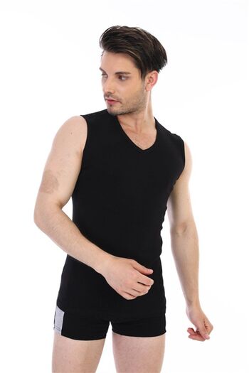 Çift Kaplan Men's Black 6-Piece Rib Tank Top 775