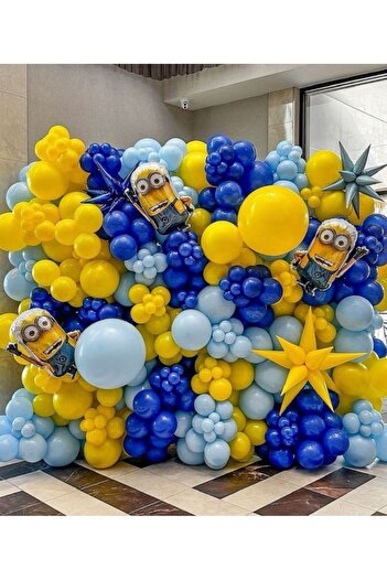 Çemrek Süs Parti MAvi Navy Blue Yellow Balloon Chain Set 103 Jumbo Balloons Included