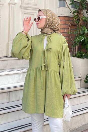 lamelif Military Green Two-Piece Jacket with Front Tie