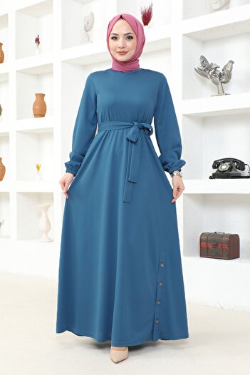 ModaMerve Indigo Belted Dress - Msl202