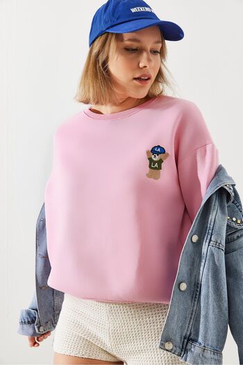 Bianco Lucci Women's Embroidered 3 Thread Sweatshirt 60251800