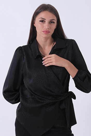 Feminist Yandan Bağlama Detaylı Bluz Gömlek Siyah 41620075