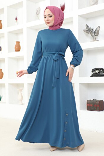 ModaMerve Indigo Belted Dress - Msl202