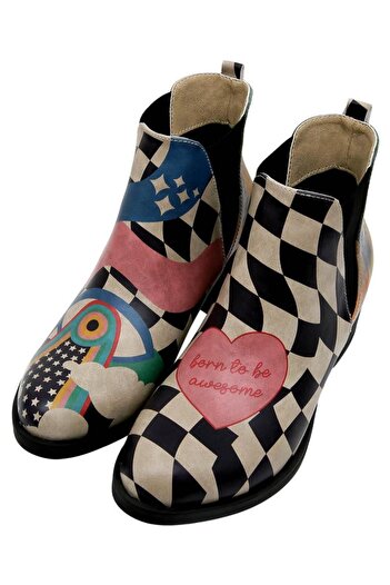 Dogo Women's Vegan Leather - Multicolored Born to Be Awesome Ankle Boots