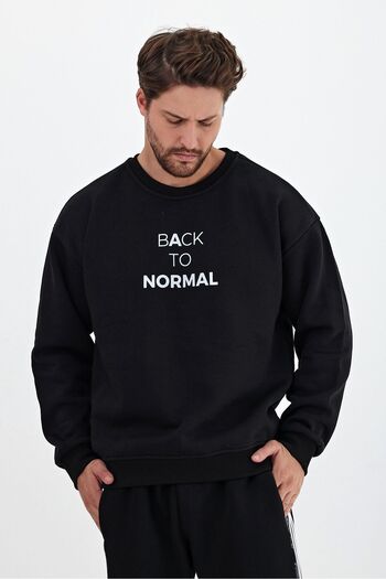 THE RULE Μαύρο ανδρικό φούτερ Oversize - Crew λαιμόκοψη, απαλό πούπουλο, εμπριμέ