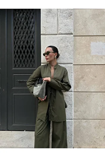 My Blog Khaki Halley Shirt and Trousers Set - Side Tie