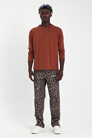 Soho Mood Men's Oversize Cinnamon T-Shirt - Dirty Collar, American Cotton, Long Sleeve
