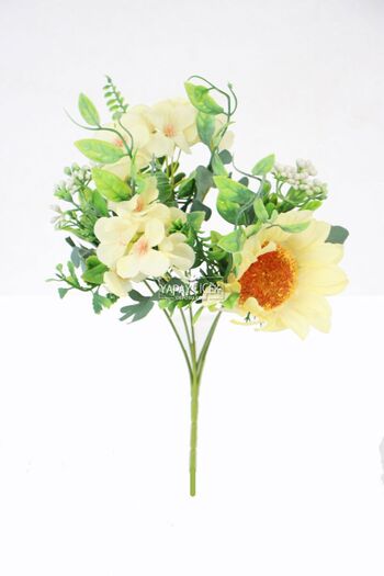 Yapay Çiçek Deposu Artificial Mini Garnished Sunflower-Hydrangea Bunch Beige
