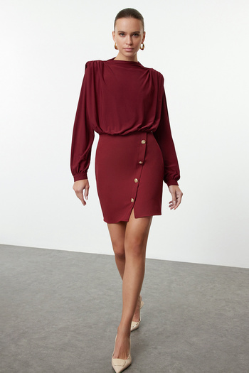Trendyol Collection Burgundy Mini Woven Dress - Straight Padded Twoaw24el00483