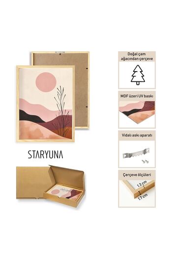STARYUNA Ahşap çerçeveli 2li  boho soyut tablo Yuna38