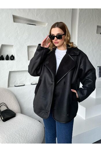 mypagebutik Μαύρο δερμάτινο μπουφάν Garden