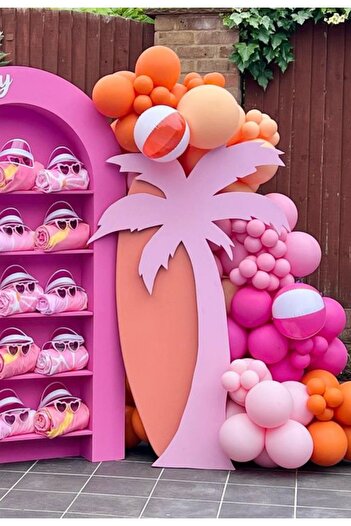 Çemrek Süs Parti Fuchsia Pink Orange Balloon Chain Set 103pcs Including Jumbo