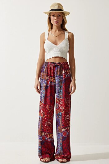 Namaste Vintage Colorful Patterned Loose-Fitting Elastic Waist Viscose Trousers