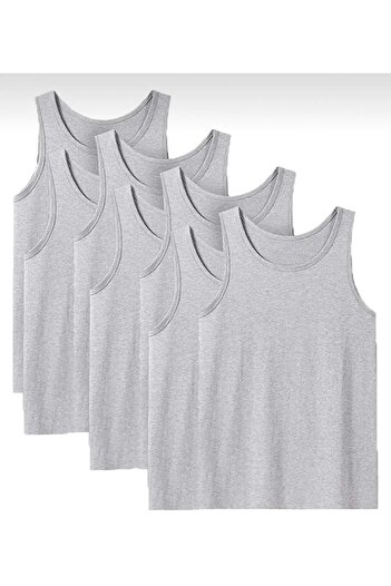 MYS GRUP TEKSTİL Men's 6-Piece Gray Color Lock Cotton Classic Combed Cotton Strap Tank Top Berrak / 1022