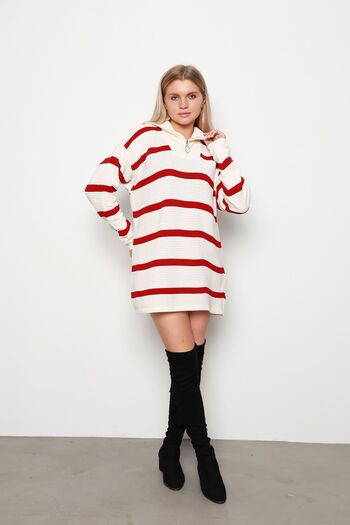 İKLİM LİFE Red Striped Corded Trucker Collar Tunic