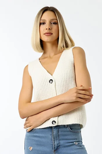 Devinka White Knitwear Women's Vest - 3 Buttons