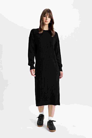 DeFacto Regular Fit Half Turtleneck Basic Plain Long Sleeve Knitwear Dress W0986Az24Wn