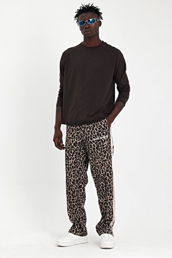 Soho Mood Men's Oversize Cotton Long Sleeve Brown T-Shirt - Dirty Collar