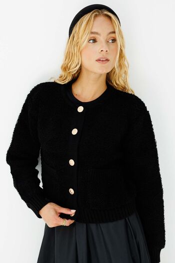 Hooopstore Premium Tedy Textured Black Cardigan