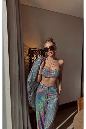 Rheme And Fons Özel Tasarım Couture El Işçiliği Hologramlı Crop